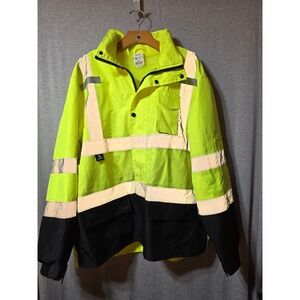 Armateck Mens High Visibility Safety Jacket Neon Yellow Reflective Class 3 LG